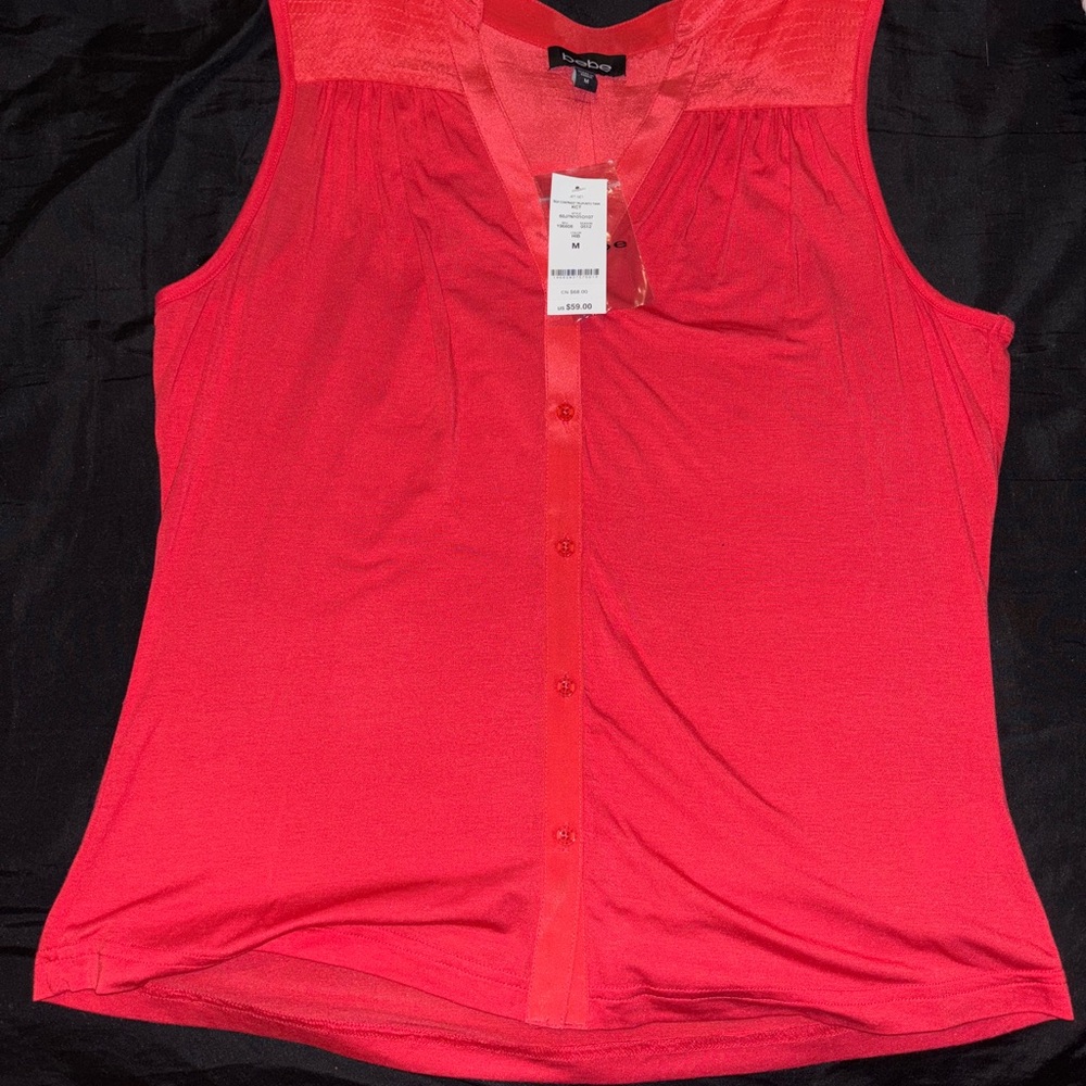 Bebe Red Fitted Buttoned Blouse
